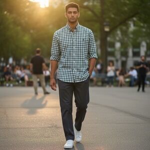 Polo Ralph Lauren Shirt Button Down Men's Medium Long Sleeve Oxford Green Plaid